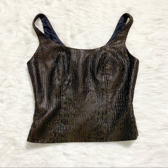 DONALD DEAL Brown Print Top - Picture 1 of 5